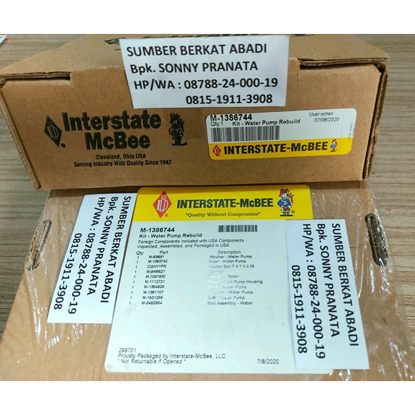 MCBEE INTERSTATE M-1386744 138-6744 WATER PUMP KIT REBUILD 1386744 138 6744 - ORIGINAL MADE IN USA 