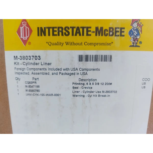 MCBEE INTERSTATE M-3803703 CYLINDER LINER M-3080760 WITH RUBBER GASKET M-3064627 M-3040882 M-3034816