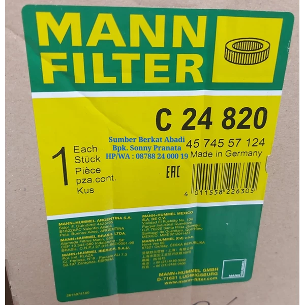 MANN FILTER C 24 820 C24820 C-24-820 C24 820 AIR FILTER - ORIGINAL MADE IN GERMANY